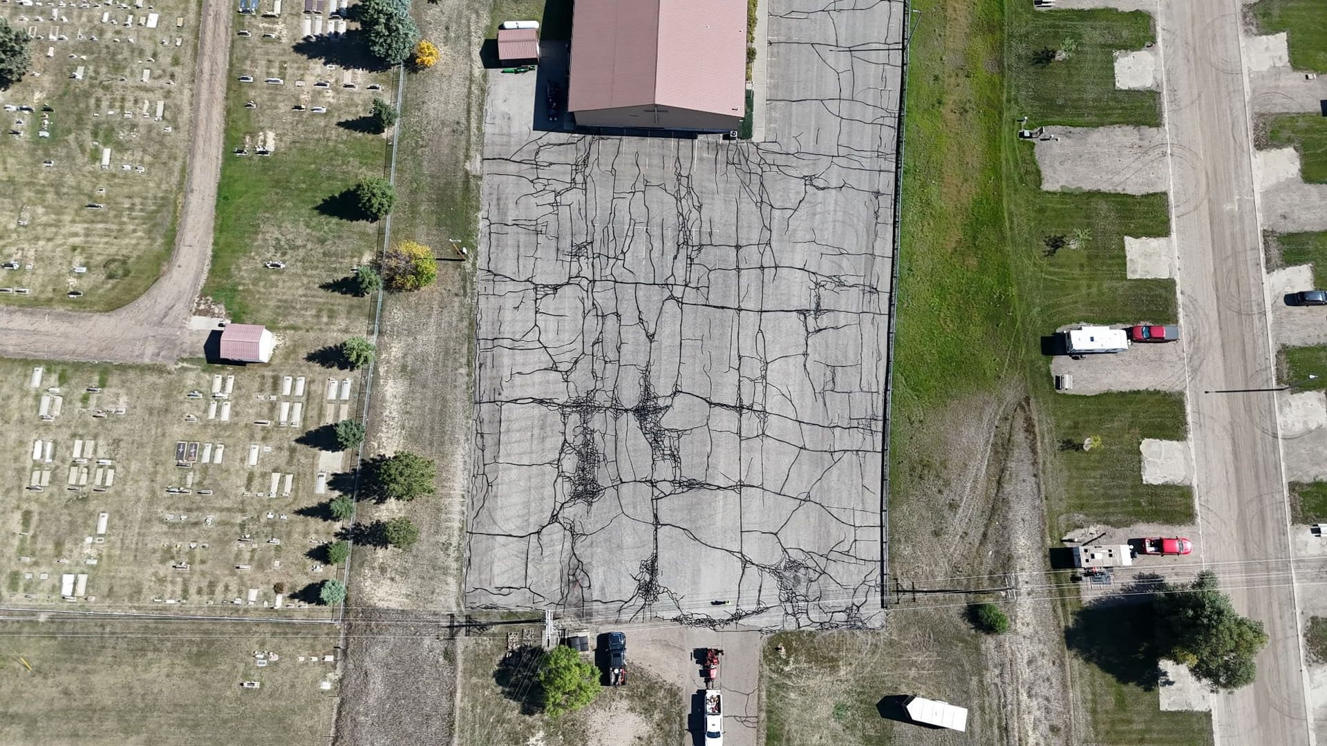 Crack Sealing a Heavily Damaged Church Parking Lot in Beulah ND image